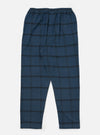 The Blue Brushed Check Pyjama Pant, laid flat on a white surface. The pants are blue with a black check pattern and an elastic waistband.