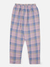 The Pink/Blue Pastel Plaid Pyjama Pant is laid flat on a white background. The pants have an elastic waist and a relaxed fit. The plaid pattern features pink, blue, and cream colors.