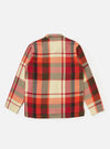 Close-up of the Red Earth Check Long Pyjama Set top on a white background. The red, orange, brown and cream checked pattern is visible.