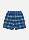 The Blue Night Check Short Pyjama Set on a white background. The shorts are blue, black, and green plaid with an elastic waistband.