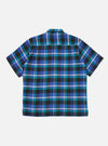 Close-up of the Blue Night Check Short Pyjama Set top, featuring a blue, black, and teal plaid pattern. The shirt is on a white background.