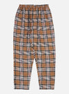 Close-up of the Brown Ikat Twill Check Long Pyjama Set. The brown, black, white, and red plaid pants are on a white background.