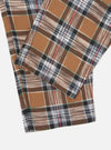 Close-up of the Brown Ikat Twill Check Long Pyjama Set. The fabric is a brown plaid with black, white, and blue accents. Shot on a white background.