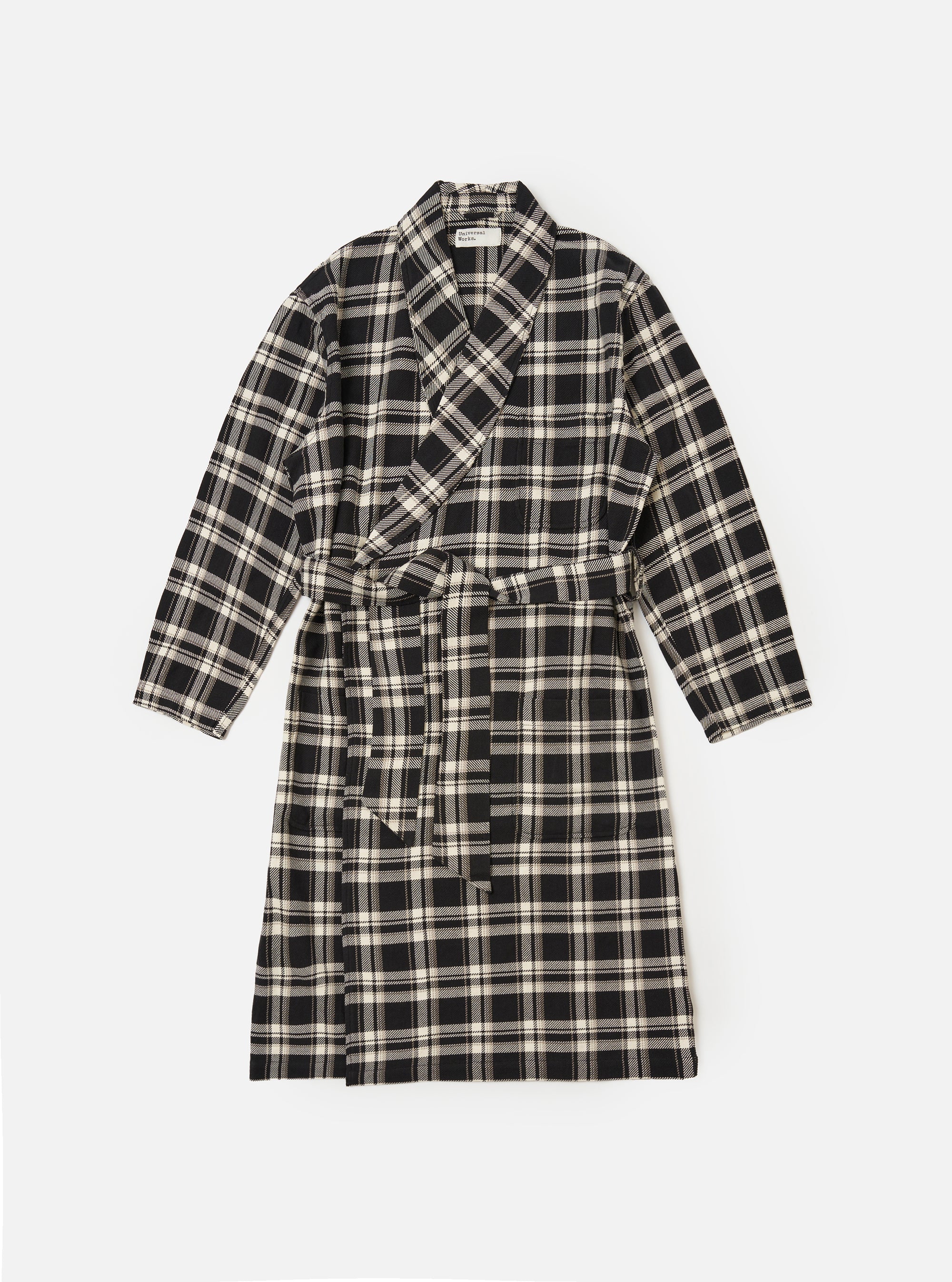 Black Twill Check Short Dressing Gown