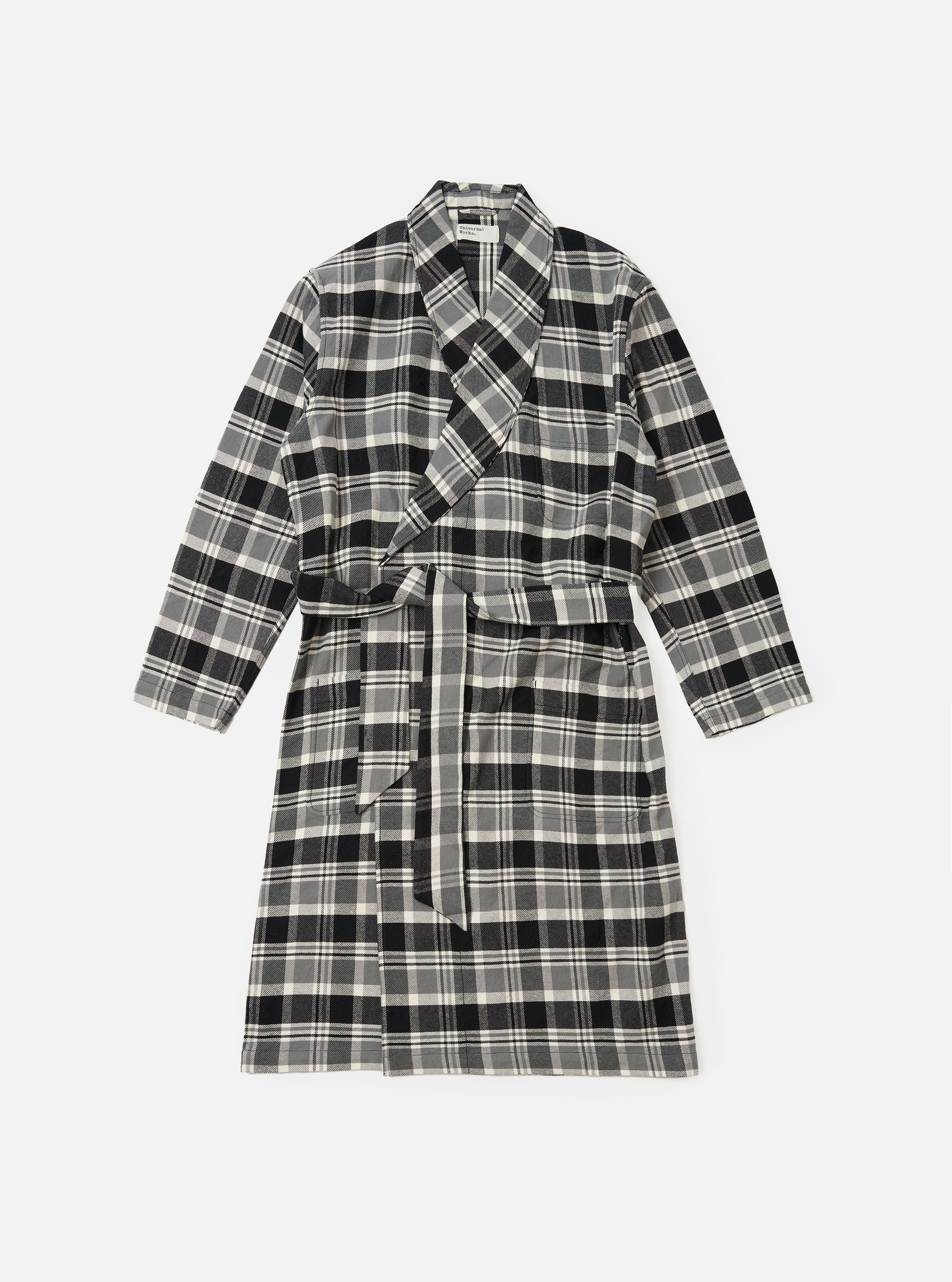 Grey Black Twill Check Short Dressing Gown