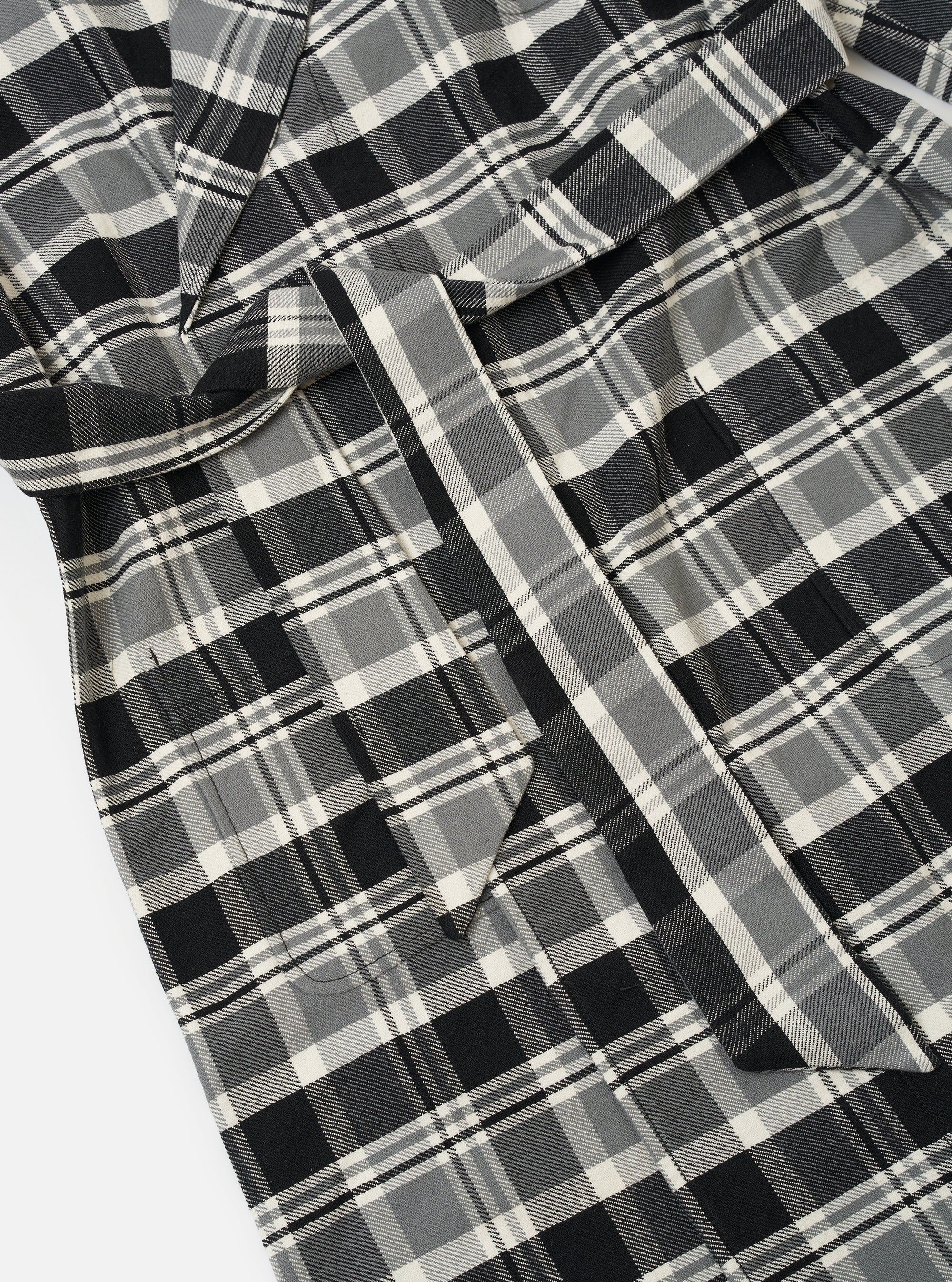 Grey Black Twill Check Short Dressing Gown