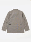 The Grey Brown Wales Glen Check Barra Jacket is shown from the back as a flat lay against a white background. The jacket features a center back vent, button-adjustable side tabs at the waist, and a visible glen check pattern in grey and brown. The sleeves are laid flat to the sides, and