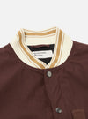 The Brown Peached Poplin NS Bomber Jacket is shown from the back as a flat lay against a plain white background. The image highlights the smooth brown cotton fabric, a simple straight hem, and clean construction lines across the shoulders and back panel.