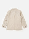 The Brown Kennedy Stripe Boston Blazer is shown from the back as a flat lay against a plain white background. The blazer features a clean, structured back with vertical seams and a straight hem. The cotton fabric displays a distinct brown and cream vertical Kennedy stripe pattern throughout.