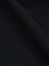 A close-up swatch image of the Black Organic Fine Cord Duty Jacket fabric highlights the fine-wale texture of the black corduroy material. The vertical ridges of the organic cotton fabric are clearly visible, filling the entire frame to show the garment's detailed construction and color.