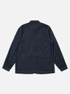 The Indigo Kaihara LT WT Denim Labour Jacket is shown from the back as a flat lay against a plain white background. The image highlights the clean construction of the rear panel, the classic collar, and the deep indigo blue color of the lightweight denim.
