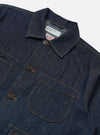 The Indigo Kaihara LT WT Denim Labour Jacket is shown as a flat lay against a white background. The jacket features a collared neckline, four front pockets with reinforcement stitching, and a button-front closure. The lightweight indigo-dyed denim fabric shows visible texture and a deep blue color.
