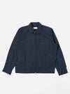 The Navy Recycled Polytech Rose Bowl Jacket is shown as a flat lay against a plain white background. The jacket features a central two-way zip-front closure, a slightly oversized collar, one large patch pocket on the left chest, and two welt pockets at the waist. The navy blue recycled polytech fabric has a smooth, technical appearance.