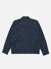 The Navy Recycled Polytech Rose Bowl Jacket is shown from the back as a flat lay against a plain white background. The image highlights the jacket's smooth, dark navy fabric, a straight hem with adjustable button tabs, and pleats at the back of the shoulders and cuffs.