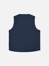 The Navy Recycled Polytech City Waistcoat is shown from the back as a flat lay against a plain white background. The image displays the clean, solid navy fabric and simple construction of the garment's rear.