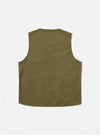 The Olive Recycled Polytech City Waistcoat is shown from the back in a flat lay against a plain white background. The image highlights the clean, simple construction of the garment's rear panel in a solid olive green color.