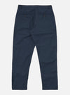 The Navy Recycled Polytech Military Chino is shown from the rear as a flat lay against a plain white background. The image highlights the two rear jetted pockets with button closures and a clean, straight waistband. The dark navy fabric has a smooth, technical finish.