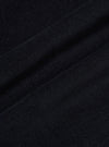 A close-up fabric swatch of the Black Organic Fine Cord Fatigue Short highlights the fine-ribbed texture and soft finish of the organic cotton corduroy. The image focuses on the deep black color and the vertical lines of the thin wales.
