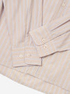 The Sand Urban Stripe Lazy Day Shirt is shown from the back as a flat lay against a plain white background. The image highlights the horizontal stripe pattern, the back yoke, and the central box pleat.