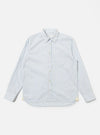 The Sky Urban Stripe Lazy Day Shirt is shown as a flat lay against a white background. The shirt features a light blue and white vertical stripe pattern, a button-down collar, a single chest pocket on the left side, and a full button-up front.