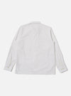 The White Poplin Dwight Overshirt is shown from the back as a flat lay against a plain white background. The image highlights the straight hem, the smooth cotton poplin fabric, and the clean stitching across the shoulders.