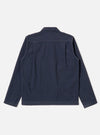 The Navy Seo Recycled Nylon Zip Too Shirt is shown from the back as a flat lay against a plain white background. The image highlights the shirt's smooth dark navy recycled nylon fabric, straight hem, and simple back panel construction.