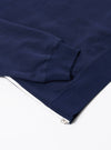The Navy Brush Back Sweat Billy Sweat is shown from the back as a flat lay against a plain white background. The image highlights the sweatshirt's construction, featuring a ribbed crew neck, ribbed cuffs, and a ribbed hem. The deep navy blue fabric appears soft and textured.