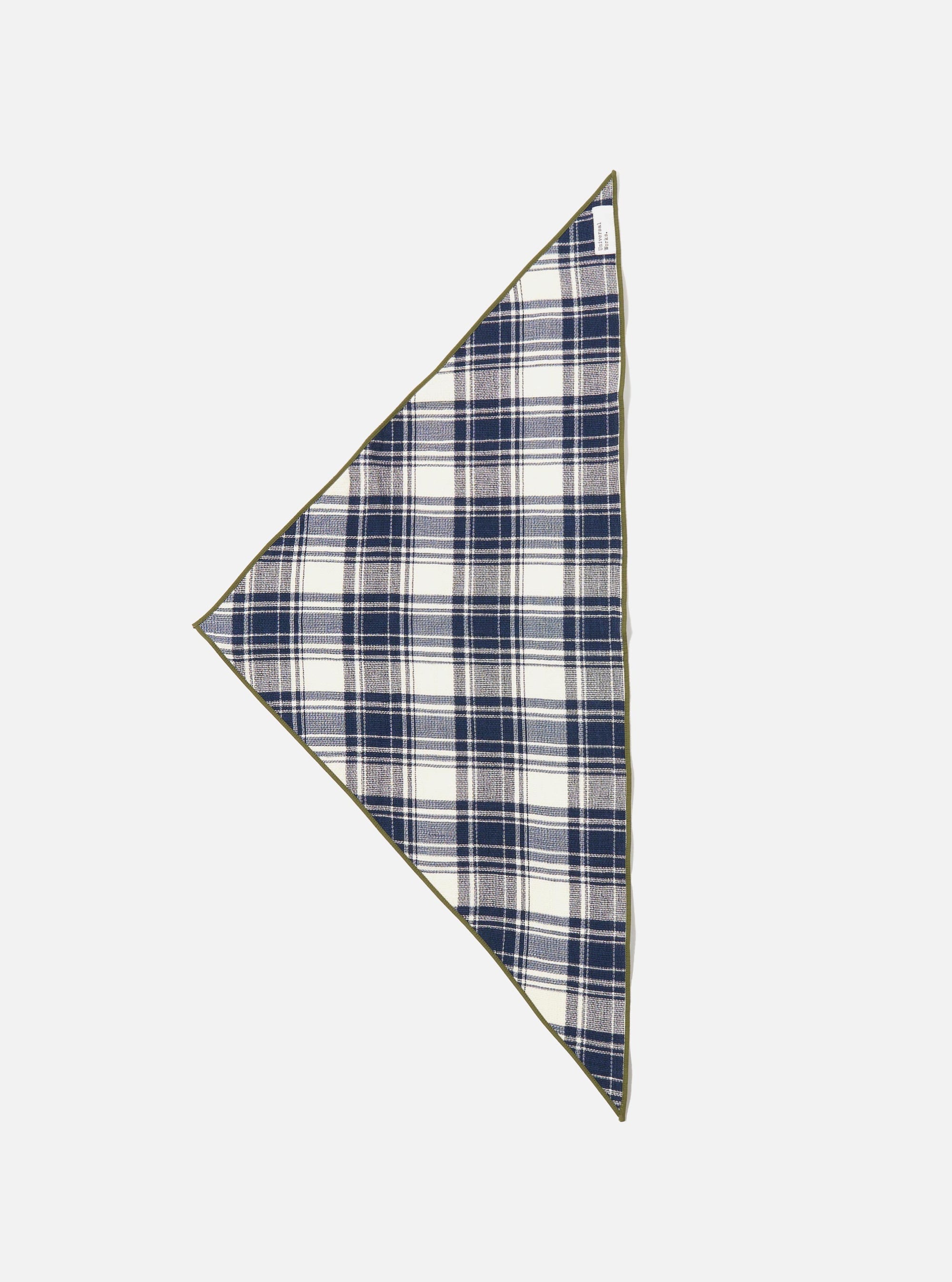 The Navy Texture Plaid Scout Scarf is displayed as a flat lay against a plain white background. The scarf features a dark navy blue base with a textured plaid pattern and frayed edges.