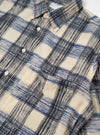 The Navy Window Panes Square Pocket Shirt is shown from a rear angle as a flat lay against a plain white background. The image highlights the shirt's back yoke, the continuous windowpane check pattern, and a straight hem.