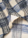 The Navy Window Panes Square Pocket Shirt is shown from the back as a flat lay against a plain white background. The image highlights the shirt's back yoke construction and curved hem. The fabric features a soft navy blue color with a white windowpane check pattern.
