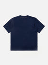 The Navy Single Jersey 34 Printed Core Tee is shown from the back as a flat lay against a plain white background. The t-shirt features a classic short-sleeve design with a ribbed crew neck and a straight hem. The garment is made from a solid navy blue cotton jersey with a smooth finish.