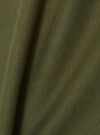 Close-up of the olive single jersey fabric of the A. SOCIETY x Universal Works tee. The soft, textured material is draped to show its quality.
