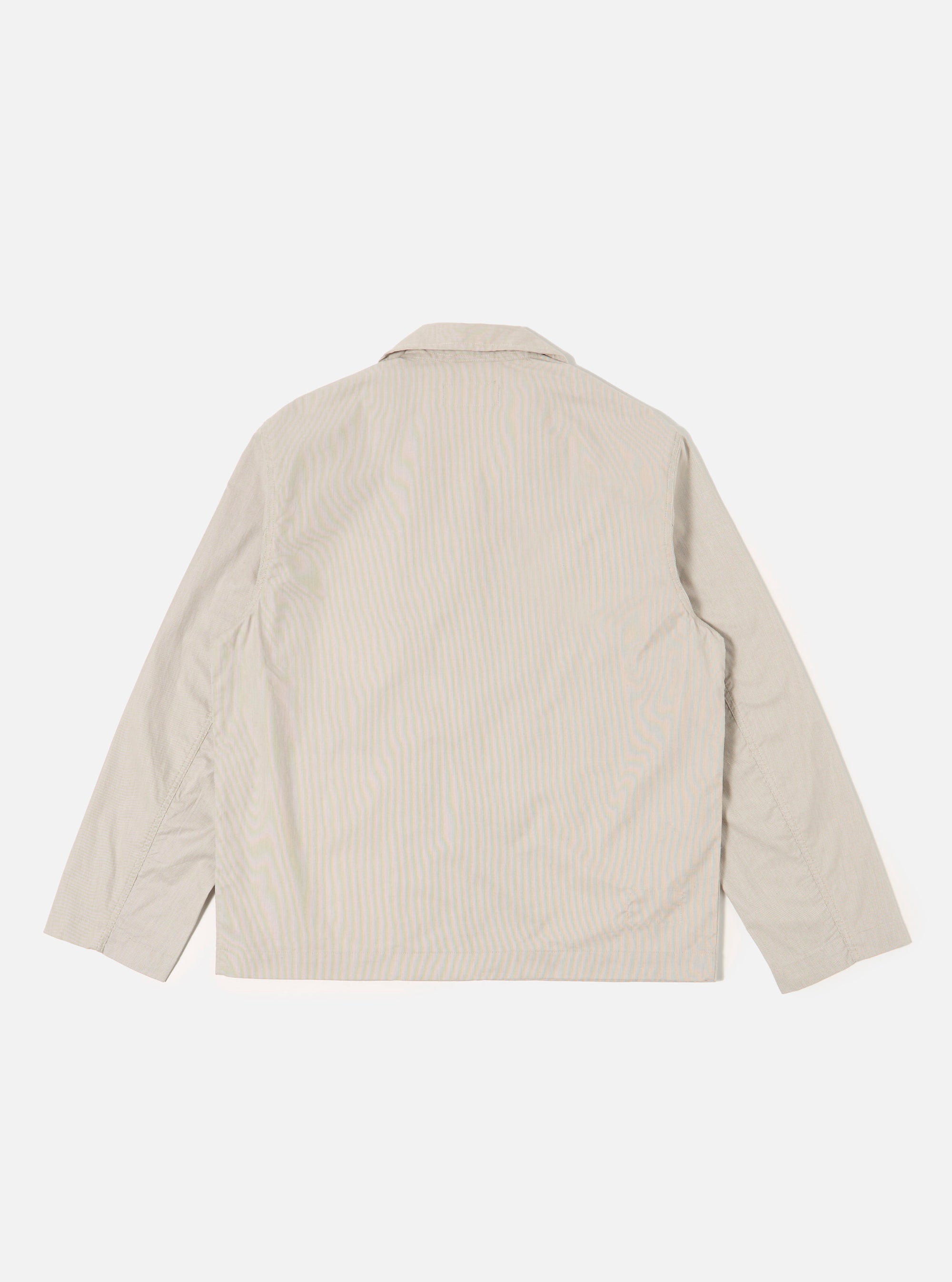 The Brown Kennedy Stripe Franck Jacket is shown from the back as a flat lay against a plain white background. The image highlights the vertical brown stripe pattern and the clean, structured construction of the jacket's rear panel, featuring a straight hem.
