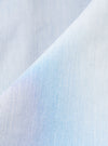 A close-up fabric swatch of the Navy Kennedy Stripe Franck Jacket is shown, highlighting the dark navy blue cotton material and the detailed vertical pinstripe pattern. The texture of the weave fills the frame.