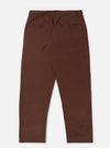 The Brown Peached Poplin Military Chino is shown from the rear as a flat lay against a plain white background. The image highlights the back of the trousers, featuring two rear jetted buttoned pockets and a straight-cut leg. The brown peached poplin fabric has a smooth, soft-touch appearance.