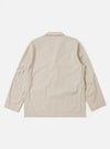 The Brown Kennedy Stripe Three Button Jacket is shown from the back as a flat lay against a plain white background. The image highlights the jacket's unstructured design, straight hem, and the subtle vertical Kennedy stripe pattern in brown.