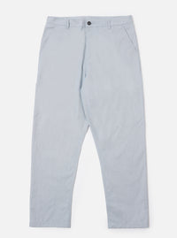 The Navy Kennedy Stripe Military Chino is presented as a flat lay against a plain white background. The trousers feature a classic straight-leg cut with a visible navy and white vertical stripe pattern. Prominent details include a button waist closure, belt loops, and side slip pockets.