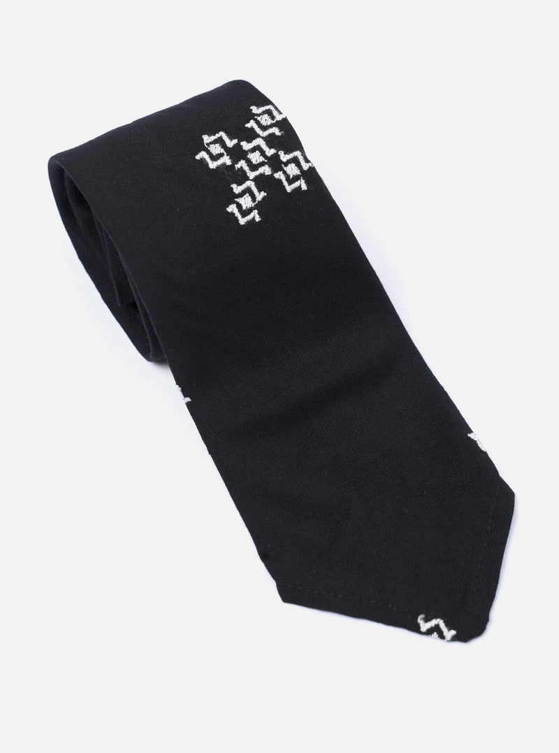 Black Embroidered Diamond Tie