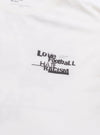 The Ecru Love Football Jersey Print Tee is shown from the back as a flat lay against a plain white background. The image highlights the clean construction of the garment's rear panel and the soft texture of the ecru cotton jersey fabric.
