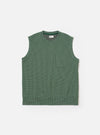 The Green Argyll Jersey Sleeveless Crew is shown as a flat lay against a white background. The garment features a classic crew neck and a prominent argyle pattern in shades of green and navy blue. The sleeveless design and ribbed hem are clearly visible.