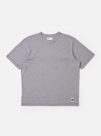 The Grey Marl Recycled/Bio Jersey Core Pocket Tee is shown as a flat lay against a plain white background. The t-shirt features a crew neckline, short sleeves, and a single patch pocket on the left chest. The fabric is a light grey marl jersey.