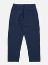 The Navy Derby Stripe Military Chino is shown from the back as a flat lay against a plain white background. The image highlights the two rear pockets and the waistband construction of the trousers. The navy cotton fabric features a visible vertical derby stripe pattern throughout.