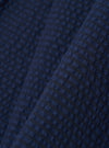 A close-up swatch image of the Navy Derby Stripe Military Chino fabric highlights the navy blue color and the distinct puckered texture of the seersucker material. The pattern features a subtle pinstripe design.