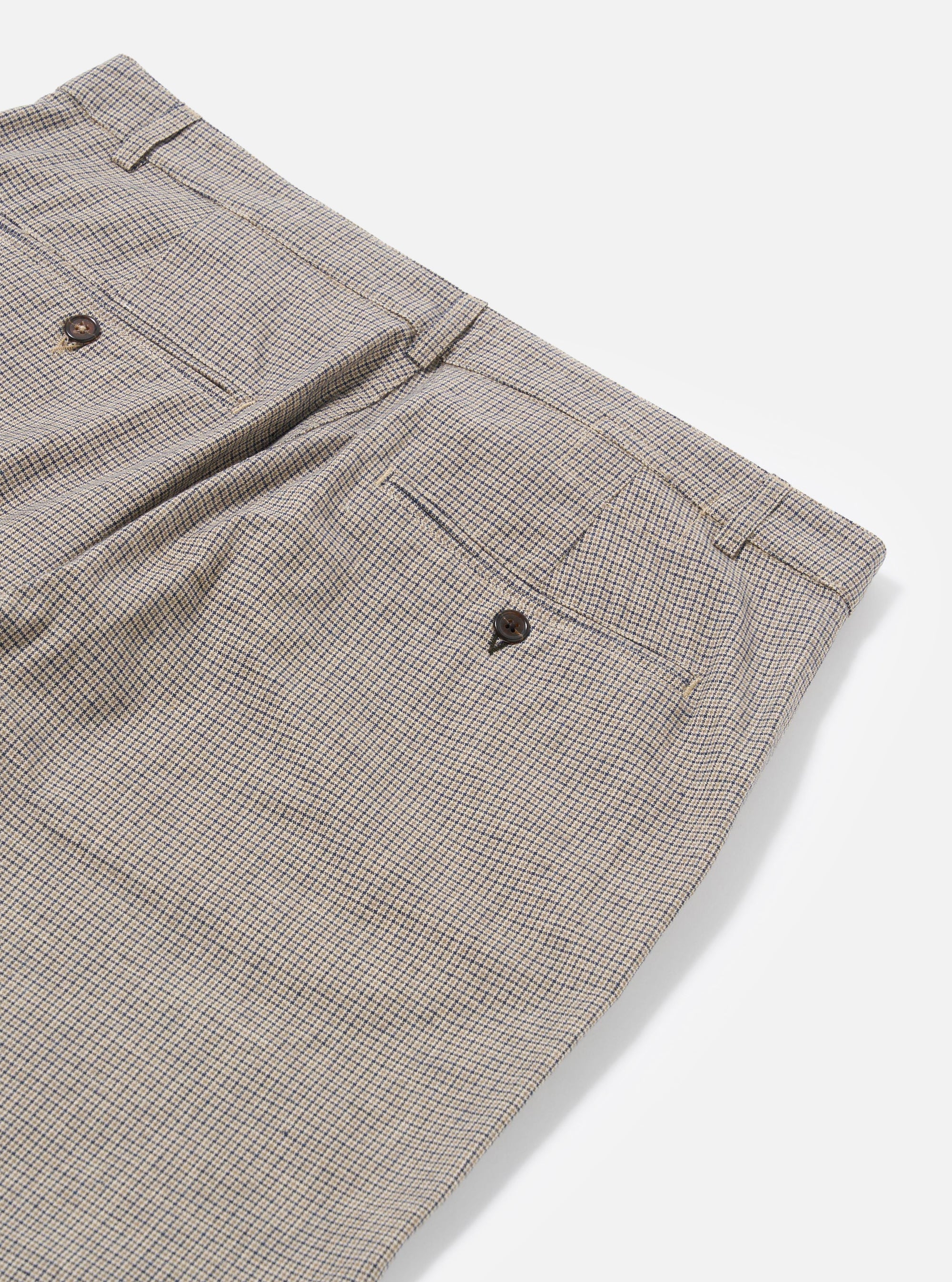 The Multi Lucas Cotton Mix Military Chino is shown as a flat lay from a side angle against a plain white background. The image highlights the side profile of the trousers, showcasing the multi-colored check pattern and the tapered leg construction from the waistband to the hem.