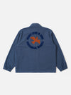 The Blue Sintra Recycled Cotton Head Coach Jacket is shown from the back as a flat lay against a plain white background. The image highlights the jacket's simple, straight-cut back panel, the classic collar, and the structured shoulders of the blue recycled cotton fabric.