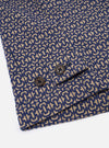 The Navy Konos Cotton Warmus Jacket is shown from the back as a flat lay against a plain white background. The image highlights the clean, simple construction of the garment's rear panel and the adjustable button-down straps at the sides of the bottom hem.