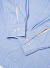The Blue Mc Stripe Square Pocket Shirt is shown from the back as a flat lay against a plain white background. The image highlights the shirt's vertical blue and white stripes, the back yoke, and a curved hem.