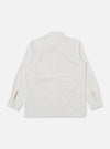 The Ecru Organic Fine Poplin CPO Shirt is shown from the back as a flat lay against a plain white background. The image highlights the clean construction of the garment's rear panel, featuring a two-piece collar and a straight hem. The fine organic cotton poplin fabric is a solid ecru color.