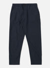 The Navy Valencia Cotton Military Chino is shown as a flat lay against a plain white background. The trousers feature a straight-leg cut, a button fly, and two large front patch pockets characteristic of military styling. The fabric is a dark navy textured cotton blend with visible stitching details.