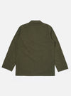 The Olive Merida Seersucker Three Button Jacket is shown as a flat lay against a white background. The jacket features a three-button front closure, a notched lapel, two large lower patch pockets, and one chest patch pocket. The olive green fabric has a distinct puckered seersucker texture throughout.
